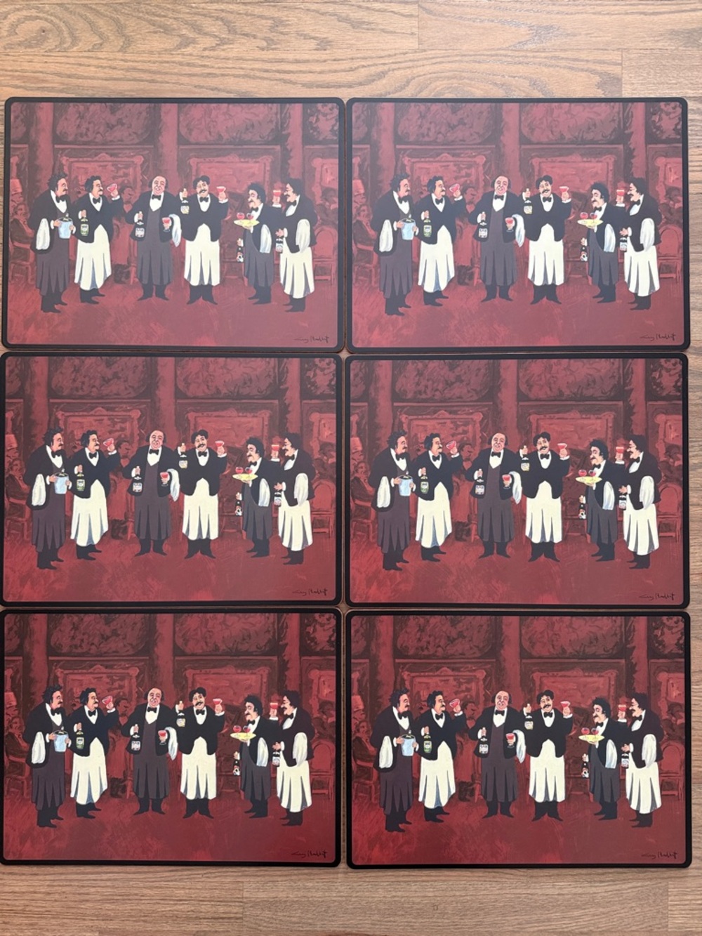 Set of 6 Corkboard Placemats Charge of the Bottle Brigade by Guy Buffet